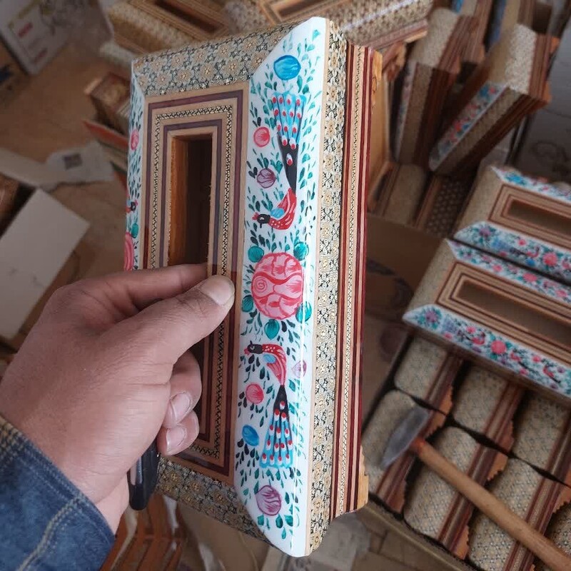 جادستمال کاغذی خاتم با نقاشی مینیاتوری گلمرغی