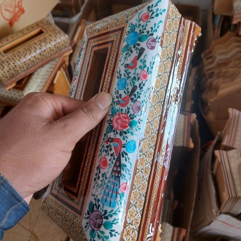 جادستمال کاغذی خاتم با نقاشی مینیاتوری گلمرغی