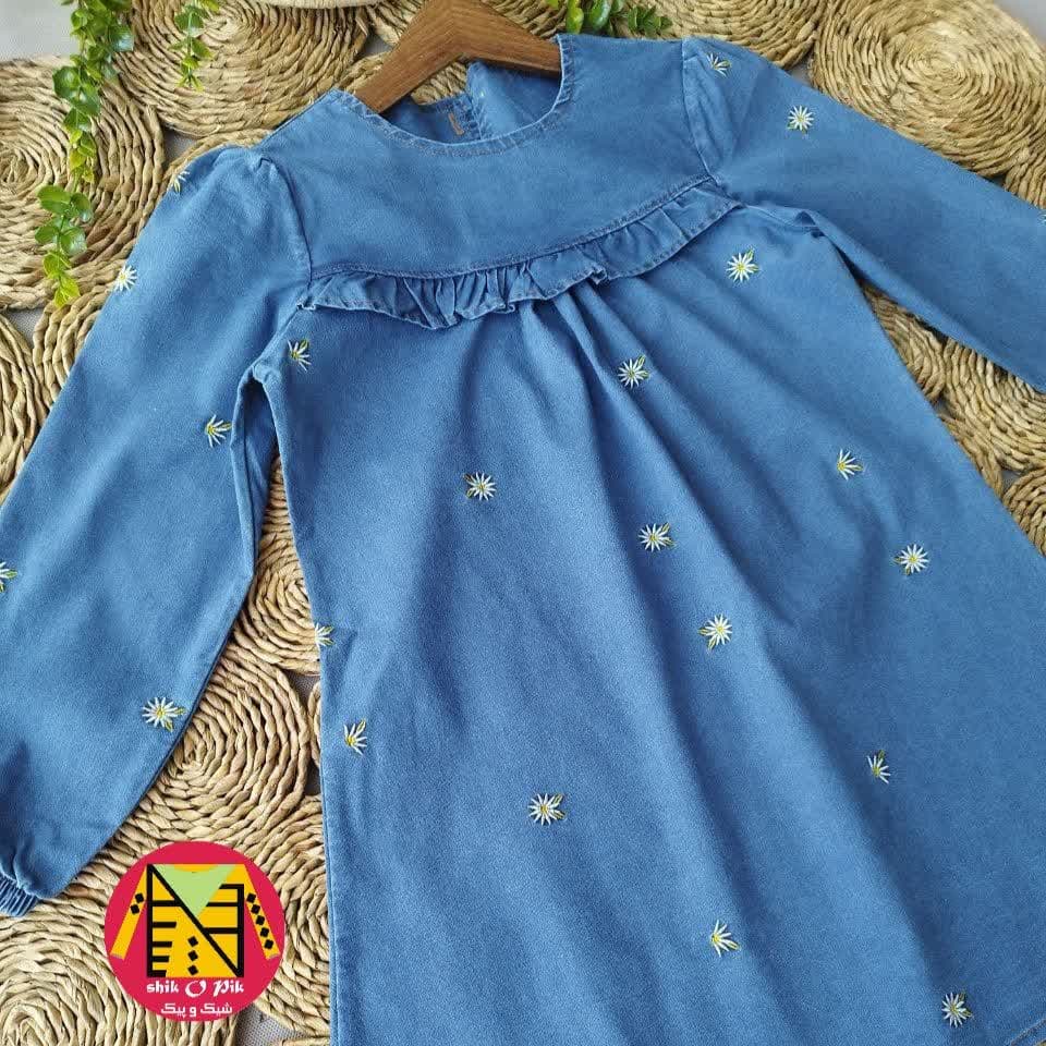 پیراهن جین کشی گلدوزی بابونه دخترانه