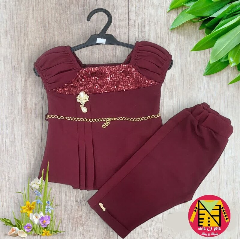 تاپ شلوارک کرپ اسکاچی پولکی دخترانه