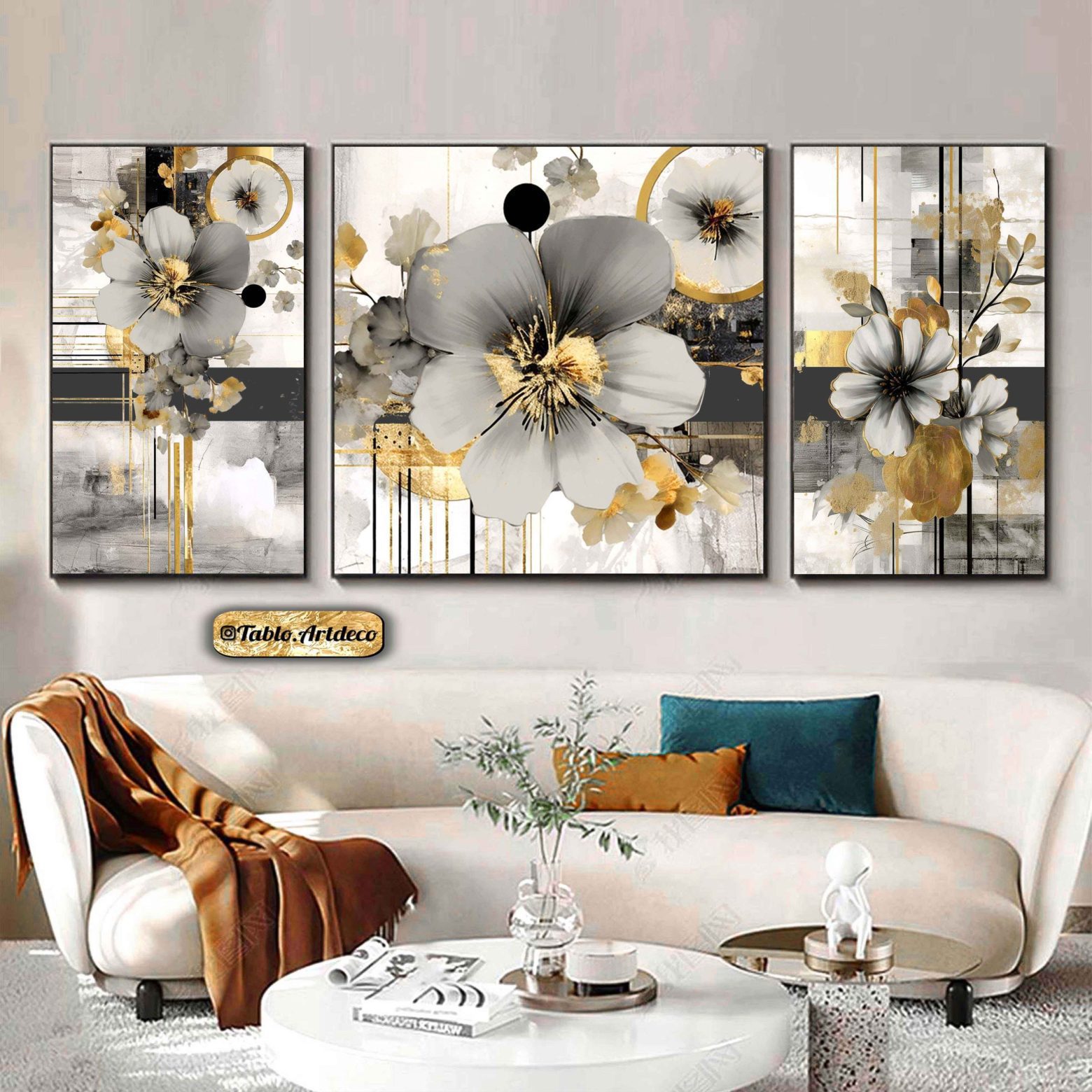 تابلو 3 تکه گل طرح Burberry کد d144