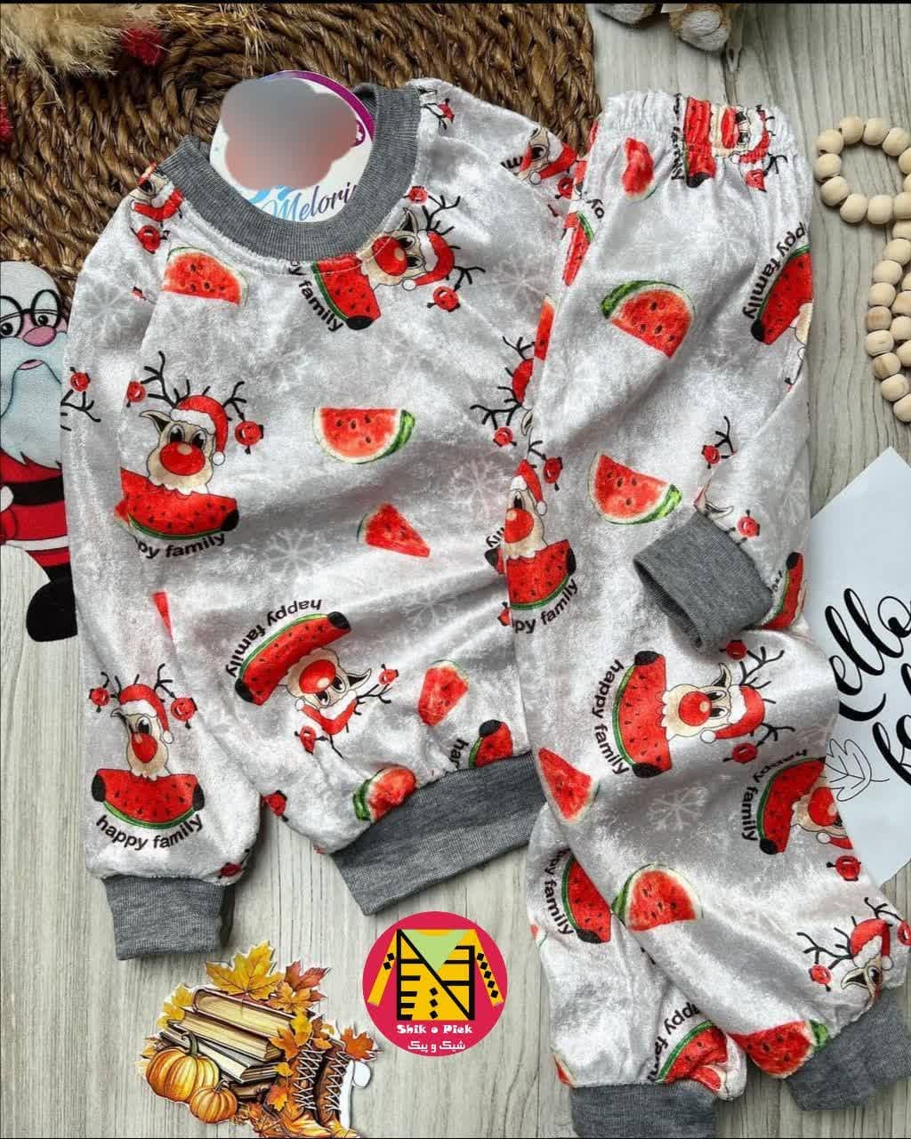بلوز و شلوار مخمل طوسی اسپرت طرح گوزن