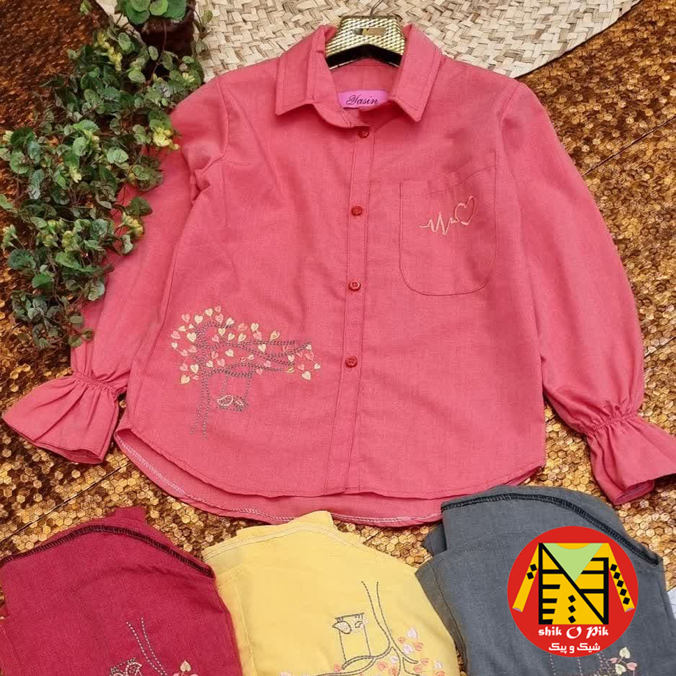 شومیز مجلسی نخ کتان طرح درخت و قلب دخترانه