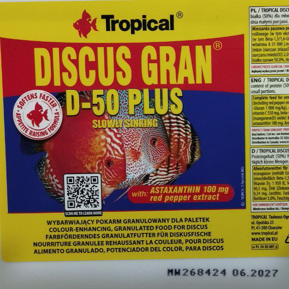 غذای گرانول دیسکس D50 پلاس تروپیکال Tropical Discus Gran D-50 Plus (بسته بندی باصرفه)