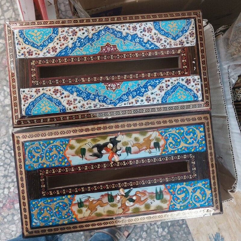 جعبه دستمال کاغذی خاتم و مینیاتور گلمرغ