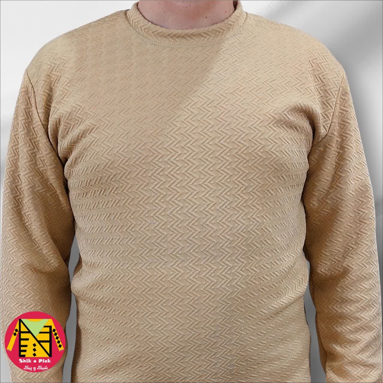 بلوز گرم و راحت پارچه فیتیله ای موجی یقه گرد مردانه