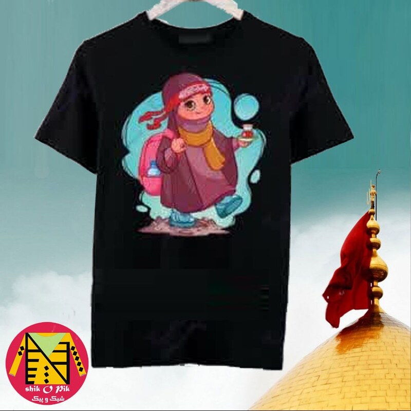 تیشرت مشکی نخ پنبه دخترانه طرح دختر کوله پشتی دار (فقط سایز 40 و 45)
