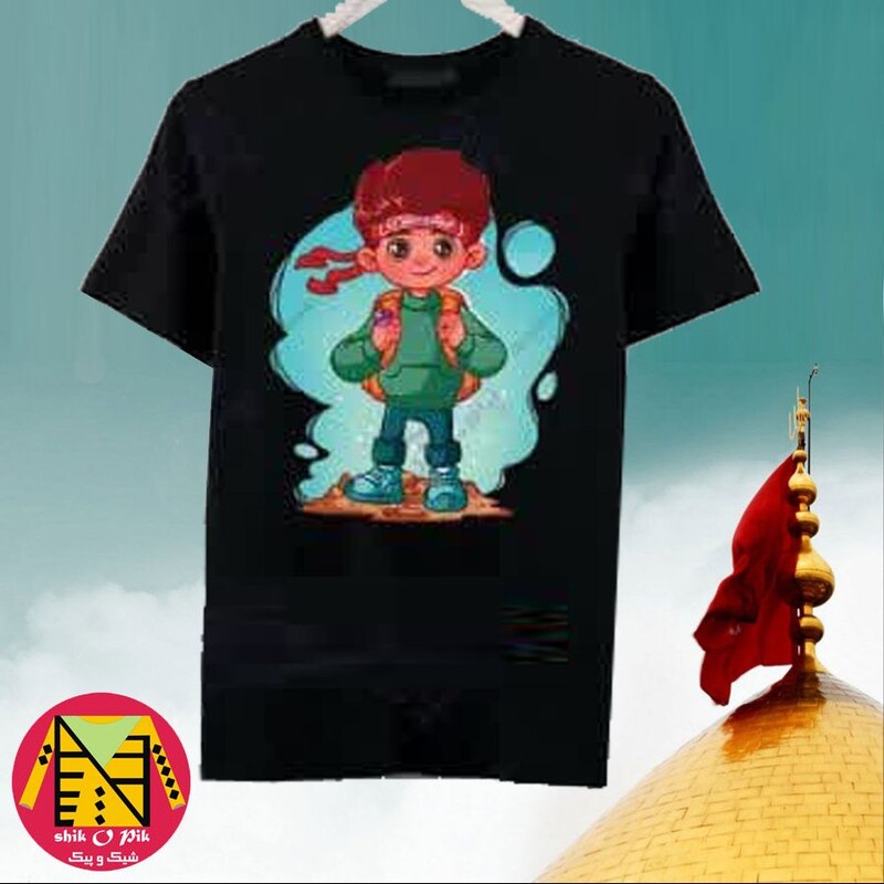 تیشرت مشکی نخ پنبه دخترانه طرح پسر کوله پشتی دار