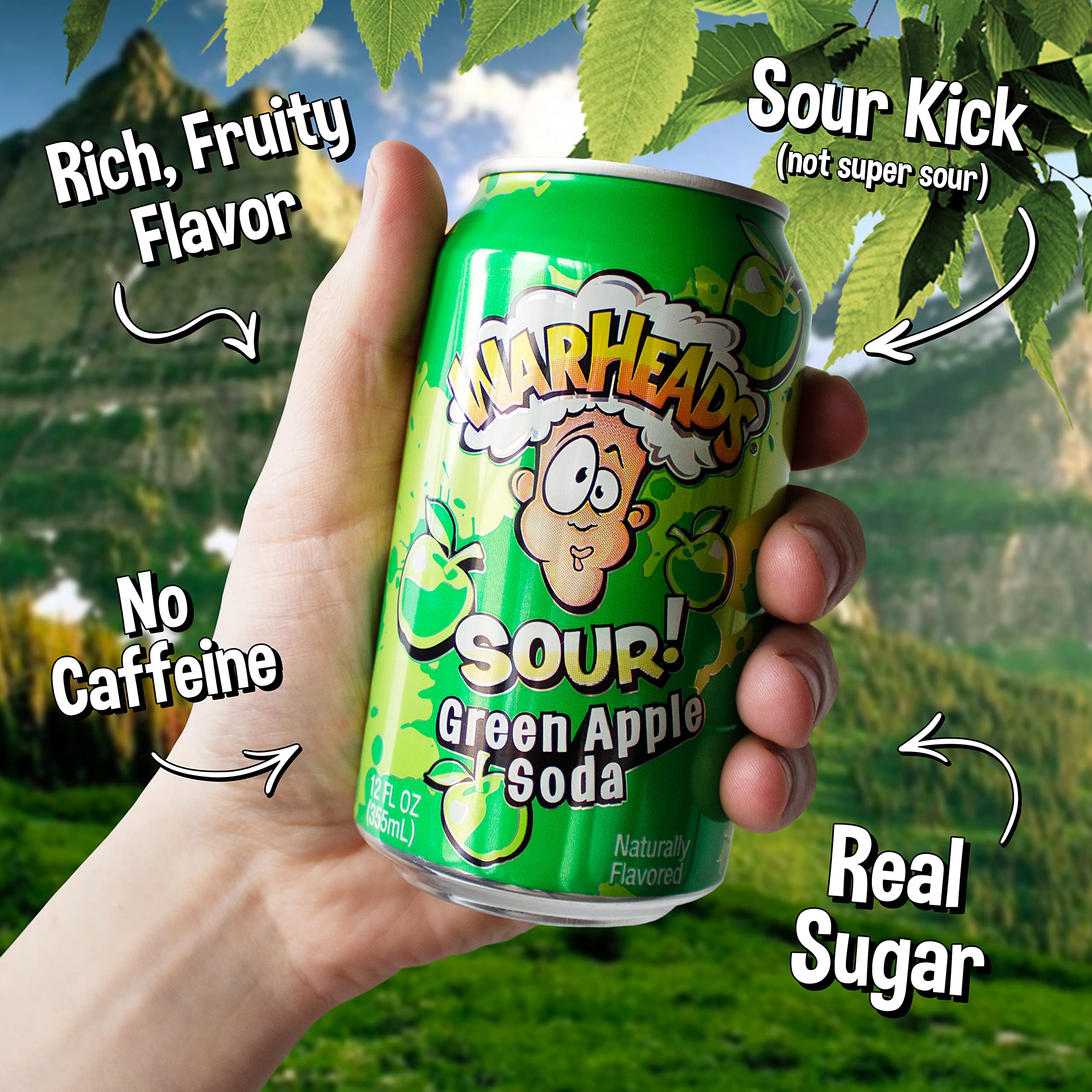 نوشیدنی ترش برند WARHEADS SOUR با طعم سیب سبز ترش ۳۵۵ml